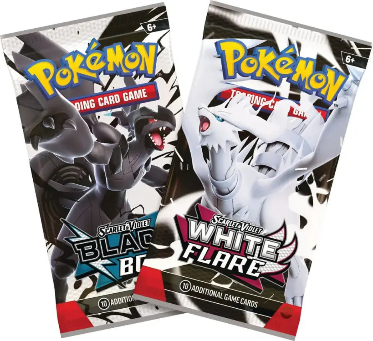 Two packs of Pokémon trading card game featuring Black & White Flare designs on a white background.