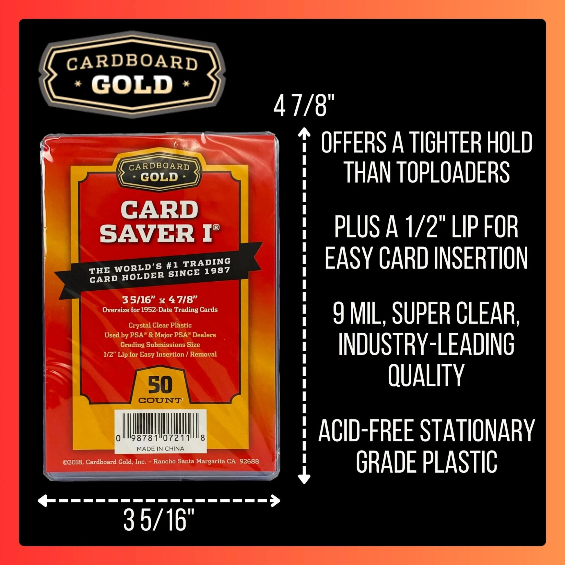 Cardboard Gold: Card Saver 1 Card Holder for Sports & Trading Cards (50ct) Product Information - Rez Broz Collectibles