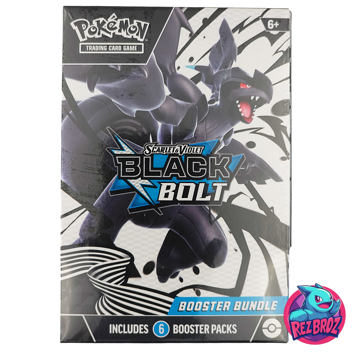 Pokémon TCG: Scarlet & Violet Black Bolt Booster Bundle (6 Booster Packs) - Front View with Rez Broz Collectibles Logo