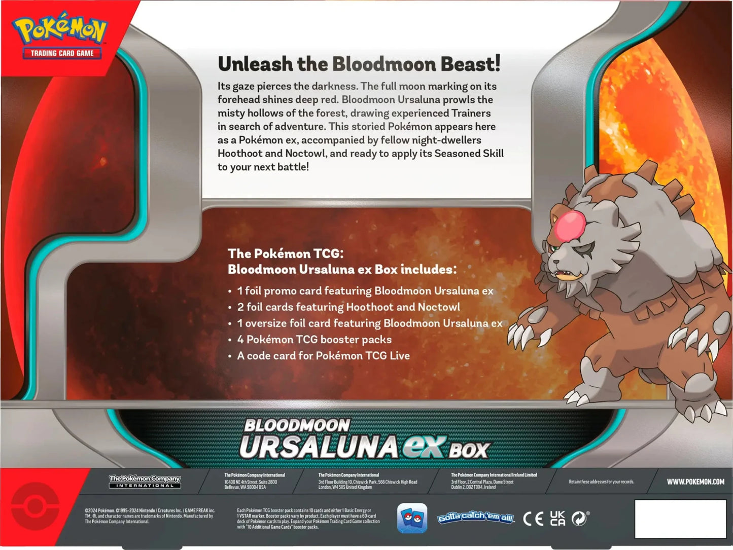 Pokémon TCG: Bloodmoon Ursaluna ex Box Back View - Rez Broz Collectibles