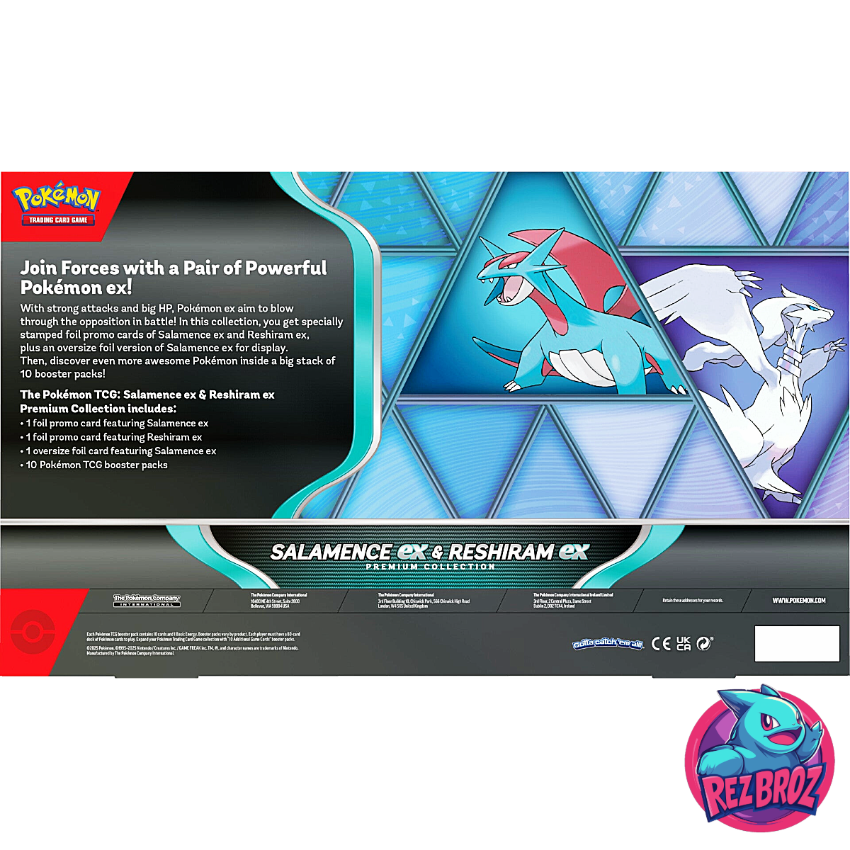 Pokémon TCG: Salamence ex / Reshiram ex Premium Collection - Back Box Angled View  - Rez Broz Collectibles