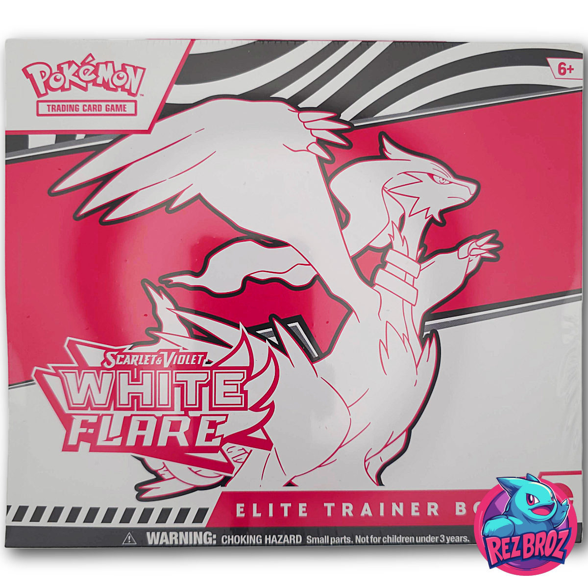Pokémon trading card game elite trainer box with white Flare design on red background
