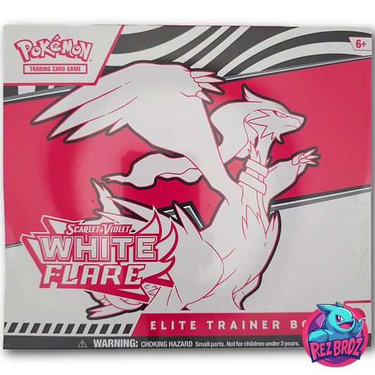 Pokémon trading card game elite trainer box with white Flare design on red background