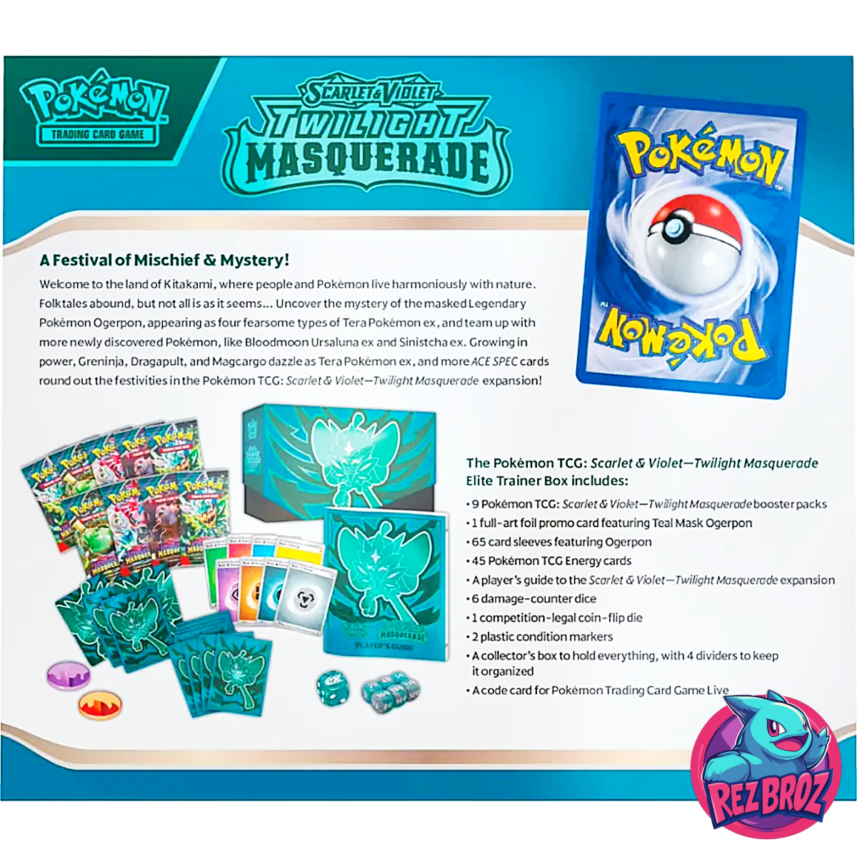 Pokémon TCG Twilight Masquerade Elite Trainer Box – Sealed Back View with Rez Broz Collectibles Logo