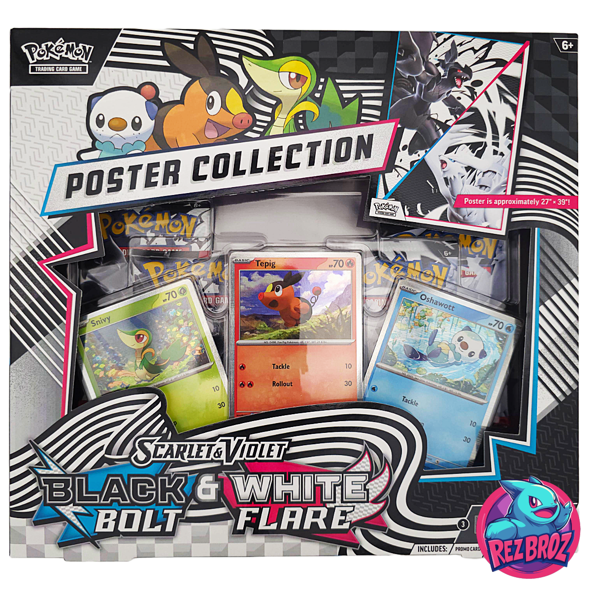 Pokémon trading card game pack featuring Black Bolt with Rez Broz branding.