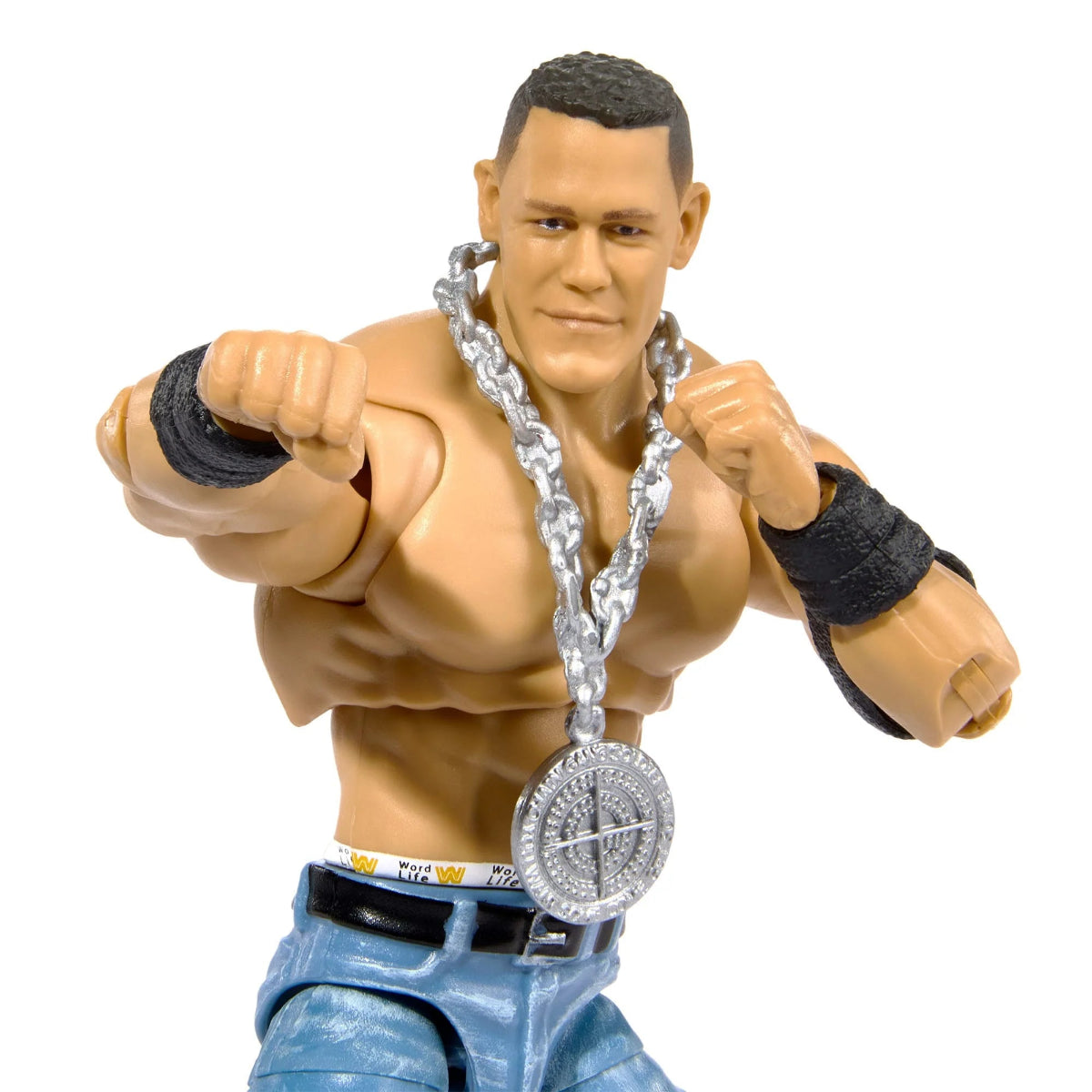 Action figure of a muscular character with a silver chain necklace on a white background