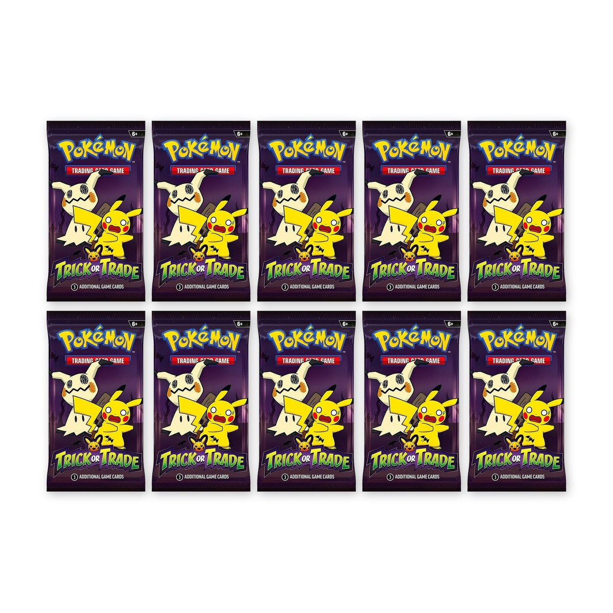 Ten sealed Pokémon TCG Trick or Trade 2023 booster packs