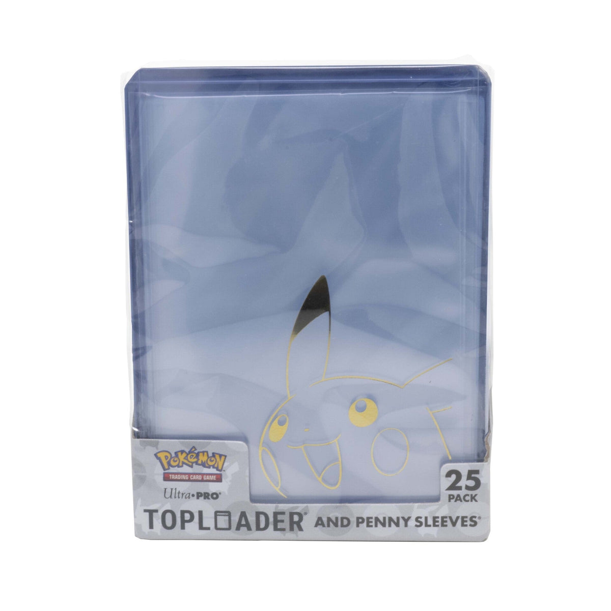 Ultra Pro Pokemon Pikachu Gold Toploader + Penny Sleeves 25ct — side view of retail packaging