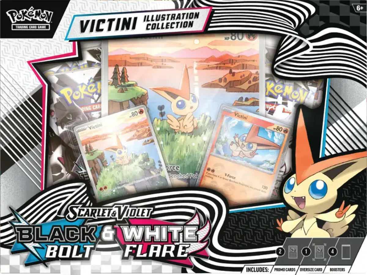 Pokémon Victini illustration collection packaging with Pokémon characters and text.