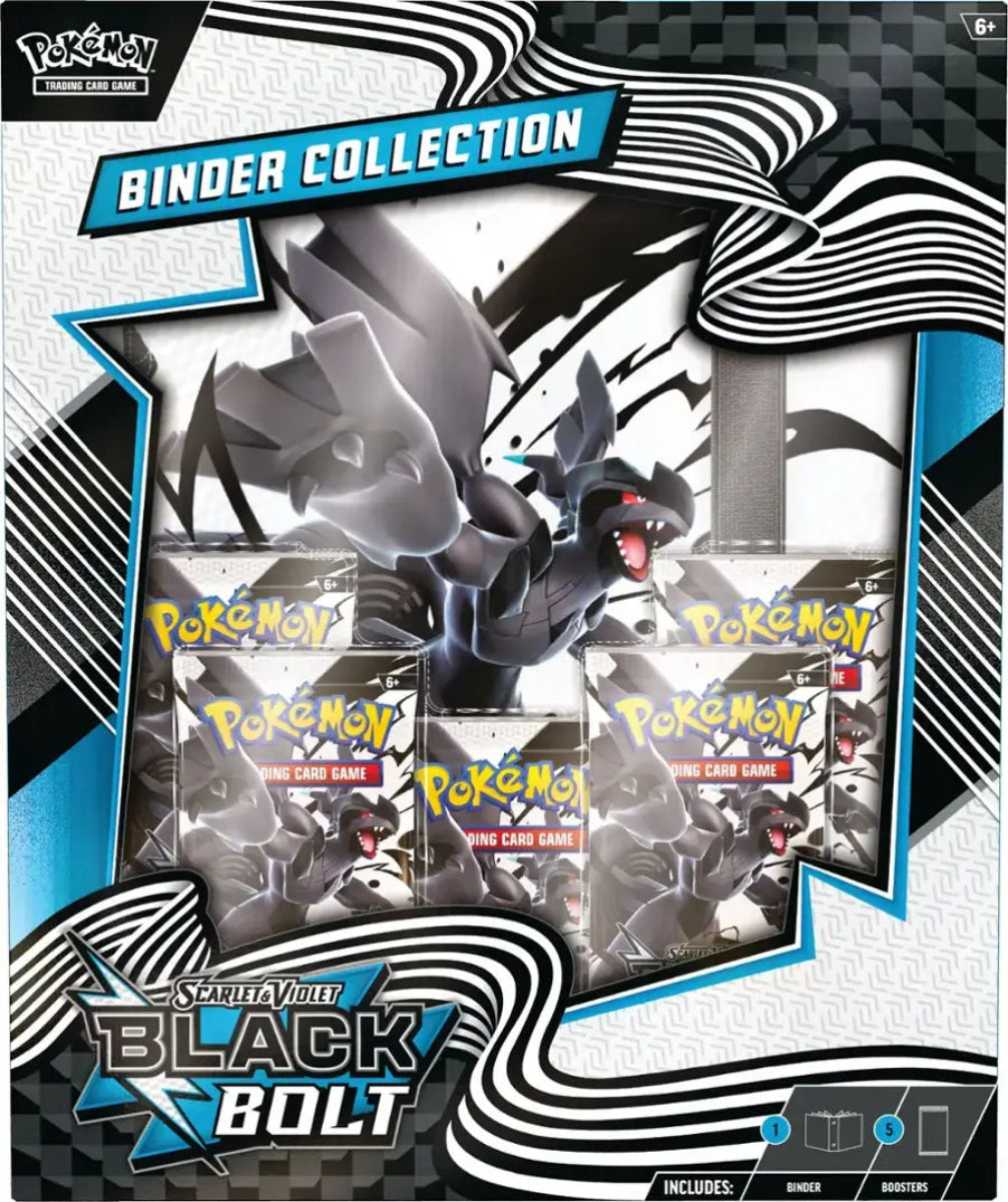 Pokémon trading card game binder collection with Black Bolt design