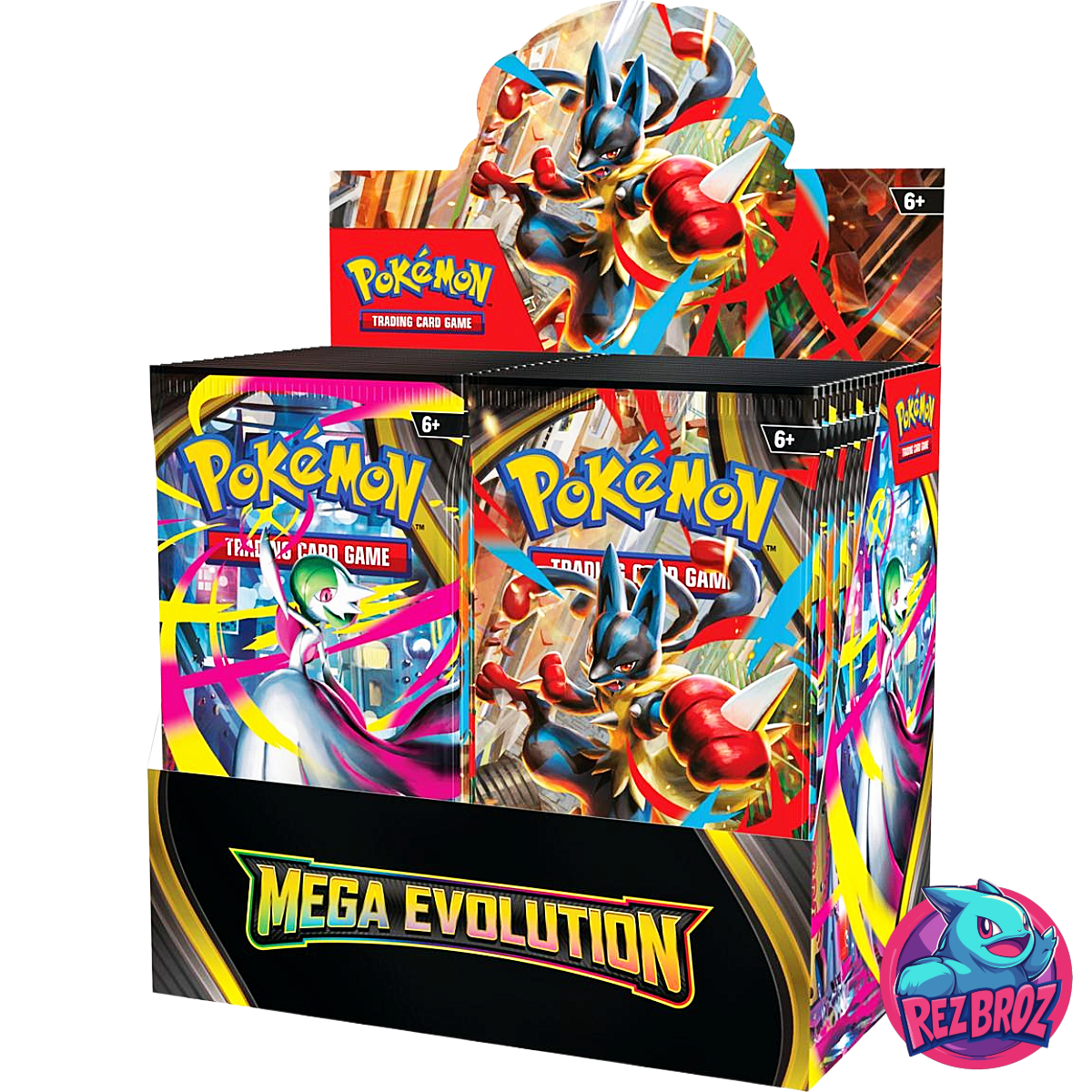 Pokémon TCG Mega Evolution ENHANCED Booster Box – Sealed Front Angled View - Rez Broz Collectibles