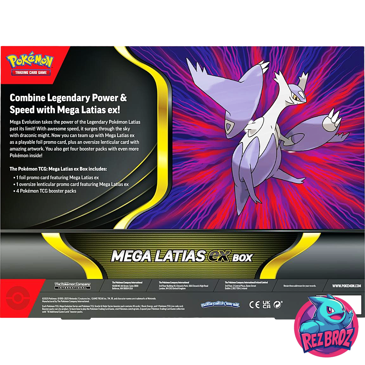 Pokémon TCG: Mega Latias EX Box - Back Box View - Rez Broz Collectibles
