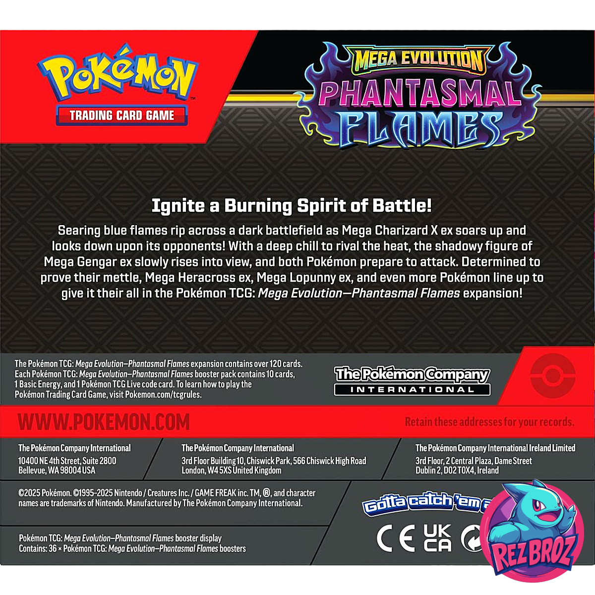 Pokémon TCG: Phantasmal Flames Booster Box (36 Packs) - Back Box View - Rez Broz Collectibles