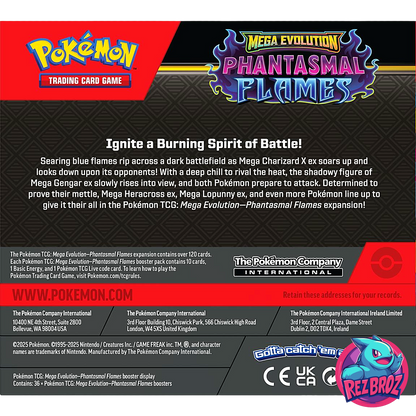 Pokémon TCG: Phantasmal Flames Booster Box (36 Packs) - Back Box View - Rez Broz Collectibles