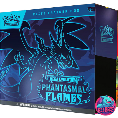 Pokémon TCG: Phantasmal Flames Elite Trainer Box - Front Box Left Angled View - Rez Broz Collectibles