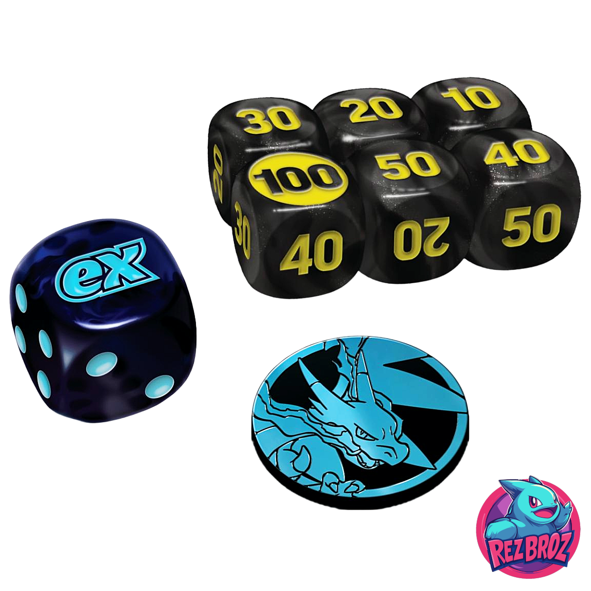 Pokémon TCG: Phantasmal Flames Elite Trainer Box - ex Dice, Charizard X Coin, 6 Damage-Counter Dice View - Rez Broz Collectibles