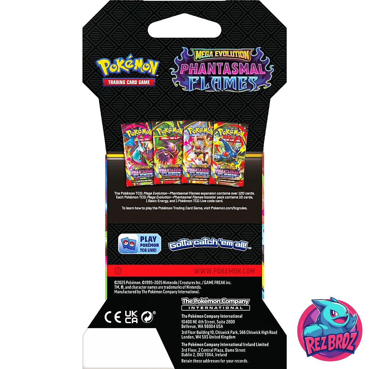 Pokémon TCG: Phantasmal Flames Sleeved Booster Pack - Back Pack View - Rez Broz Collectibles