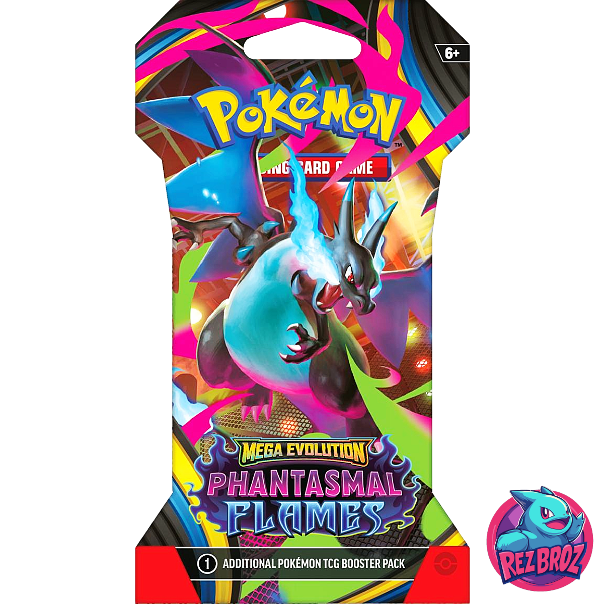 Pokémon TCG: Phantasmal Flames Sleeved Booster Pack - Mega Charizard X Pack Art View - Rez Broz Collectibles