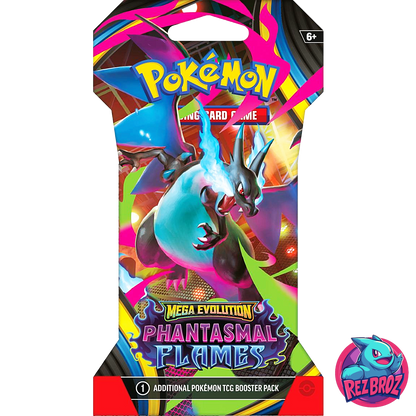 Pokémon TCG: Phantasmal Flames Sleeved Booster Pack - Mega Charizard X Pack Art View - Rez Broz Collectibles