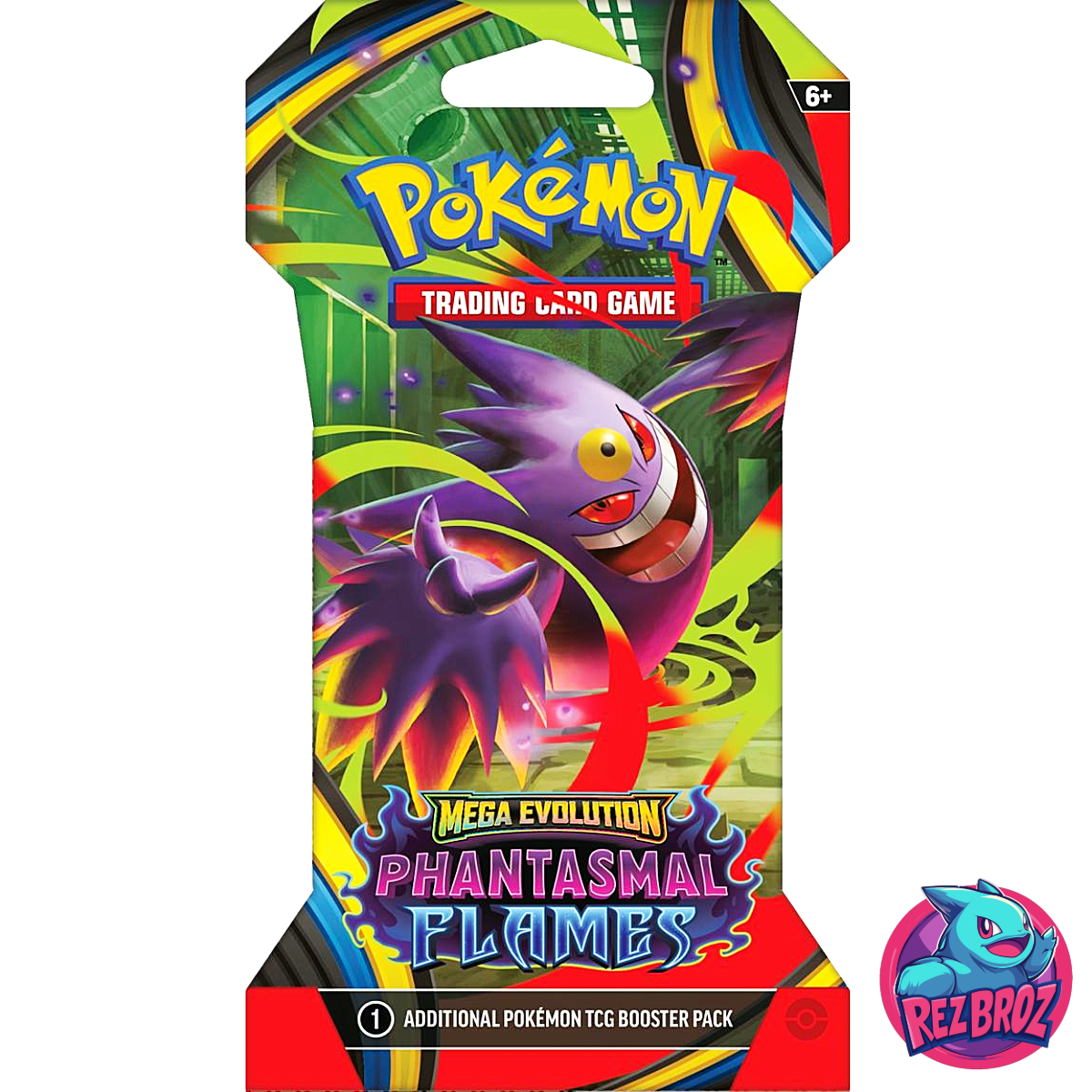 Pokémon TCG: Phantasmal Flames Sleeved Booster Pack - Mega Gengar Pack Art View - Rez Broz Collectibles