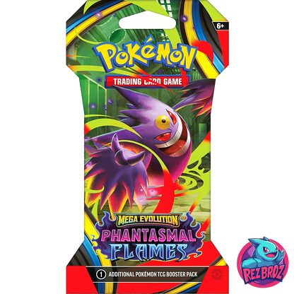 Pokémon TCG: Phantasmal Flames Sleeved Booster Pack - Mega Gengar Pack Art View - Rez Broz Collectibles