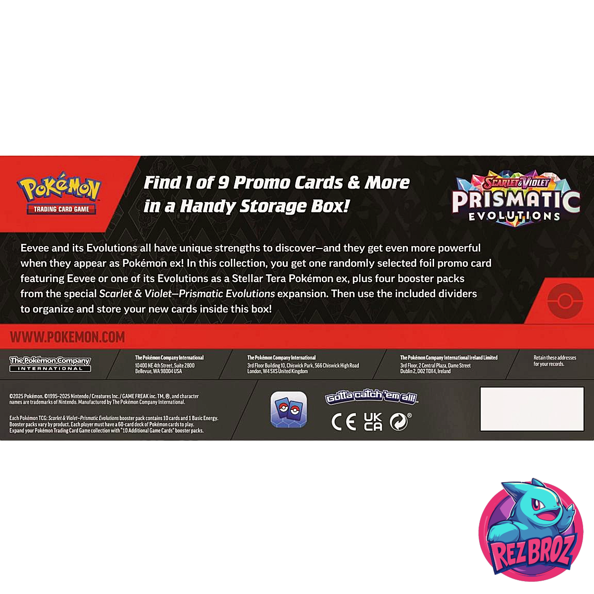 Pokémon TCG: Scarlet & Violet Prismatic Evolutions Surprise Box - Back Box View - Rez Broz Collectibles