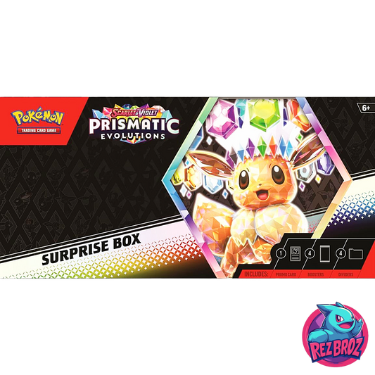 Pokémon TCG: Scarlet & Violet Prismatic Evolutions Surprise Box - Front Box View - Rez Broz Collectibles