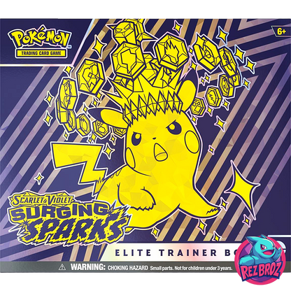 Pokémon TCG: Scarlet & Violet Surging Sparks Elite Trainer Box - Front View - Rez Broz Collectibles