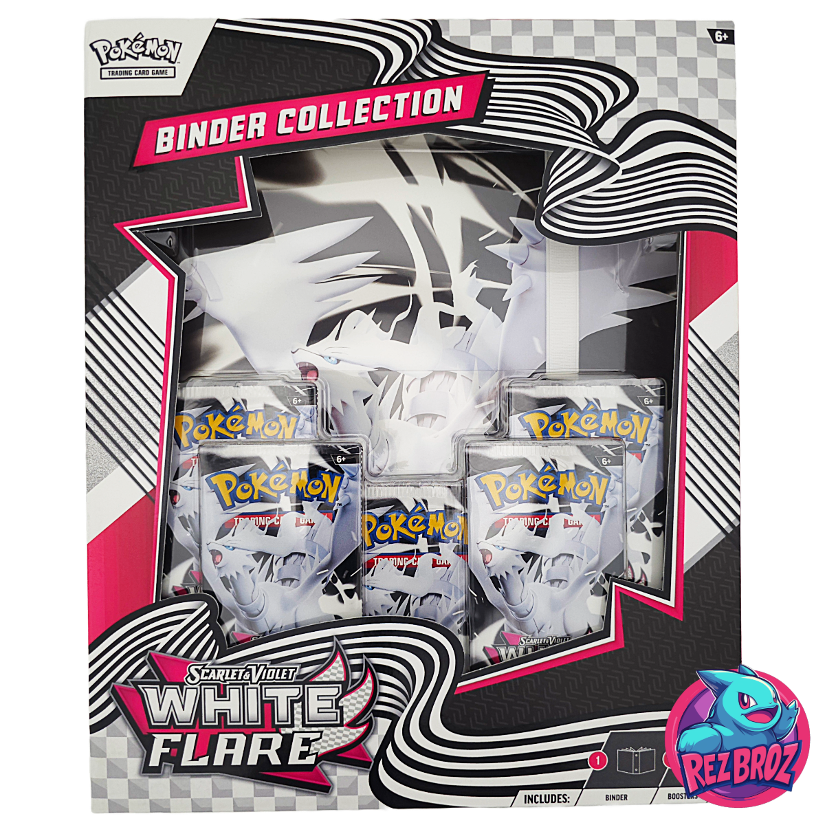 Pokémon trading card game binder collection packaging with multiple packs and Rez Broz branding.