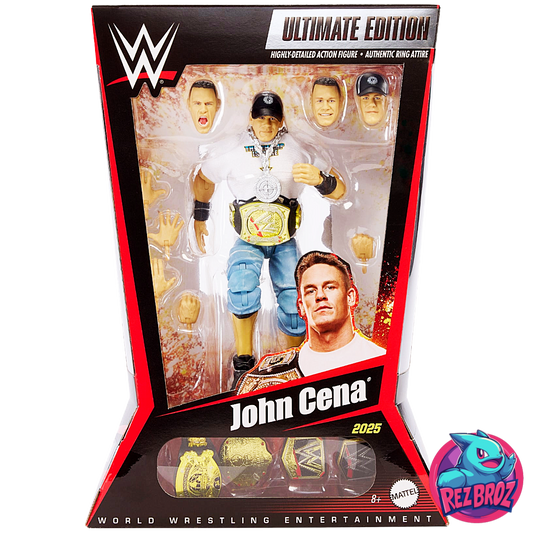 WWE John Cena action figure in packaging with branding and logos.