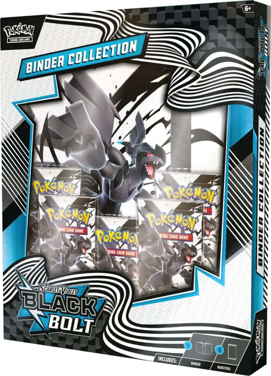 Pokémon Black & Bolt Binder Collection packaging with Pokémon characters and text.