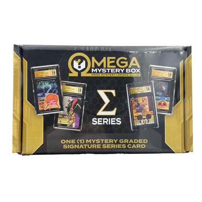 Front of the 2026 Omega Mystery Box Sigma Sketch Edition sealed box - one CGC graded Disney Lorcana autograph or sketch Signature Series mystery card