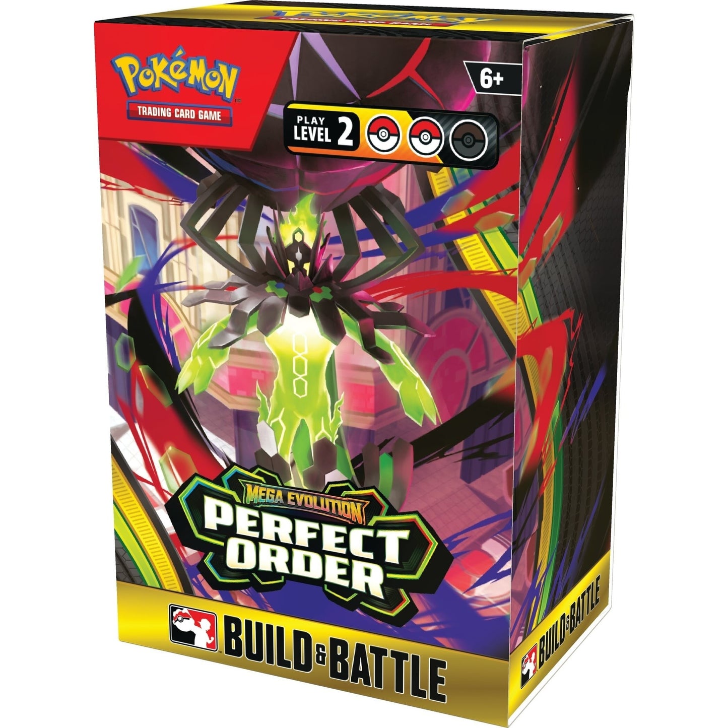 Pokémon Mega Evolution Perfect Order Build & Battle Box ME03 — sealed box front with Mega Zygarde artwork and Play Level 2 badge