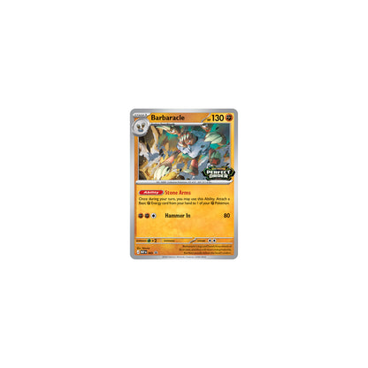 Perfect Order promo card Barbaracle MEP 065 — Stage 1 Fighting-type, HP 130, Stone Arms ability and Hammer In attack, one of four possible pulls from the Build & Battle Box