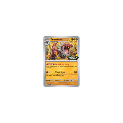 Perfect Order promo card Tyrantrum MEP 066 — Stage 2 Fighting-type, HP 180, Tyrannically Gutsy ability and Wreak Havoc attack, one of four possible pulls from the Build & Battle Box