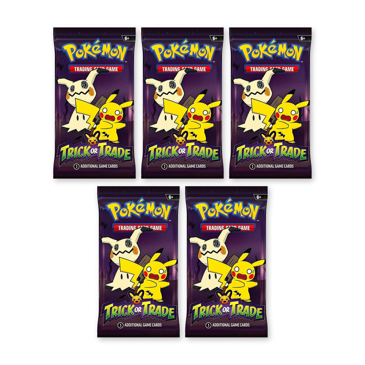 Five sealed Pokémon TCG Trick or Trade 2023 booster packs