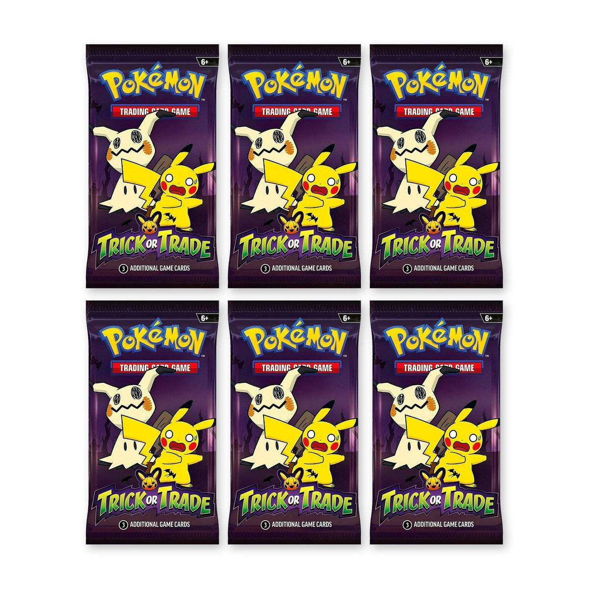 Six sealed Pokémon TCG Trick or Trade 2023 booster packs