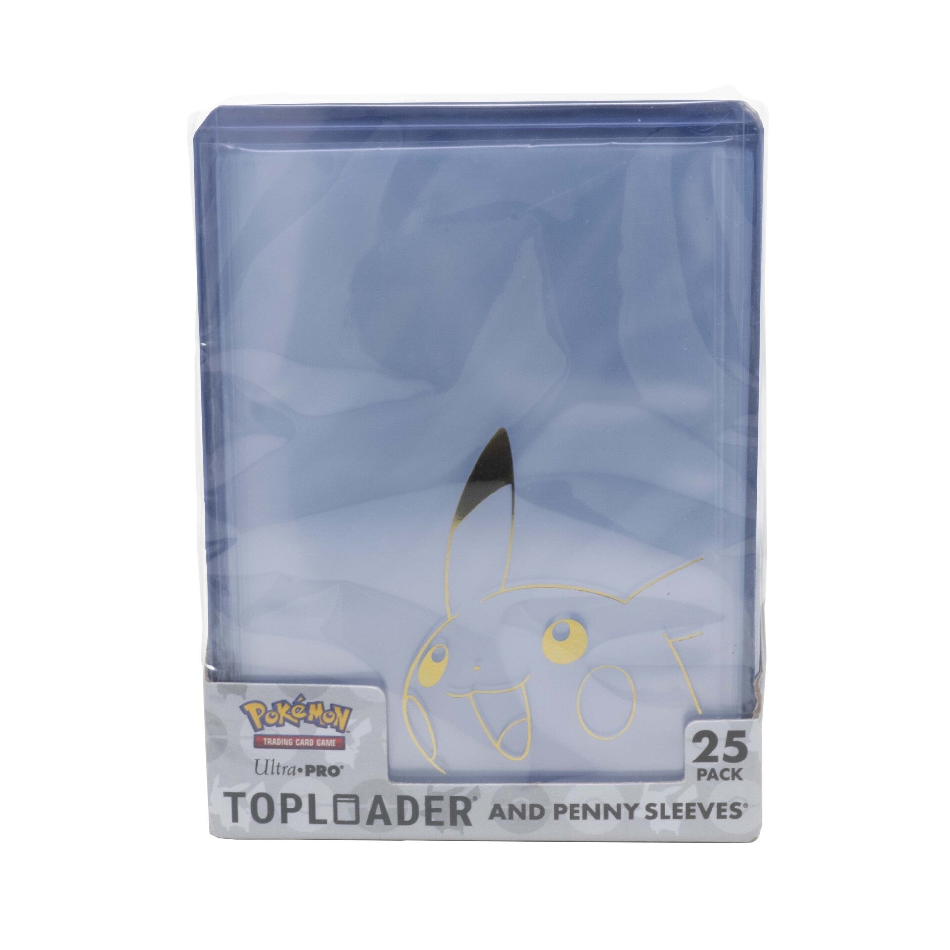Ultra Pro Pokemon Pikachu Gold Toploader + Penny Sleeves 25ct — side view of retail packaging