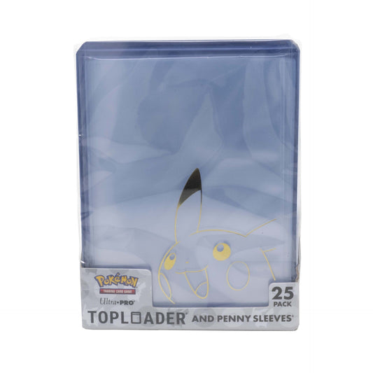 Ultra Pro Pokemon Pikachu Gold Toploader + Penny Sleeves 25ct — side view of retail packaging
