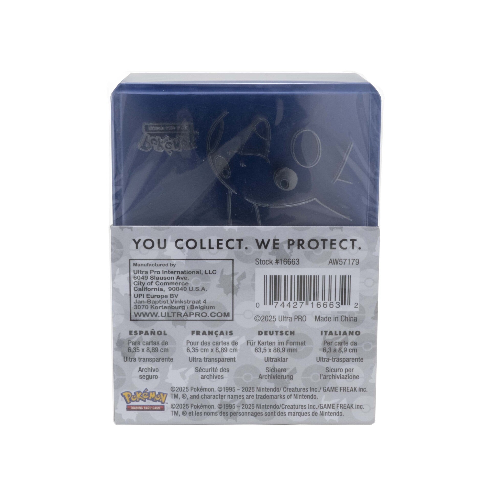 Ultra Pro Pokemon Pikachu Gold Toploader + Penny Sleeves 25ct — back of package with product specifications and Ultra Pro branding