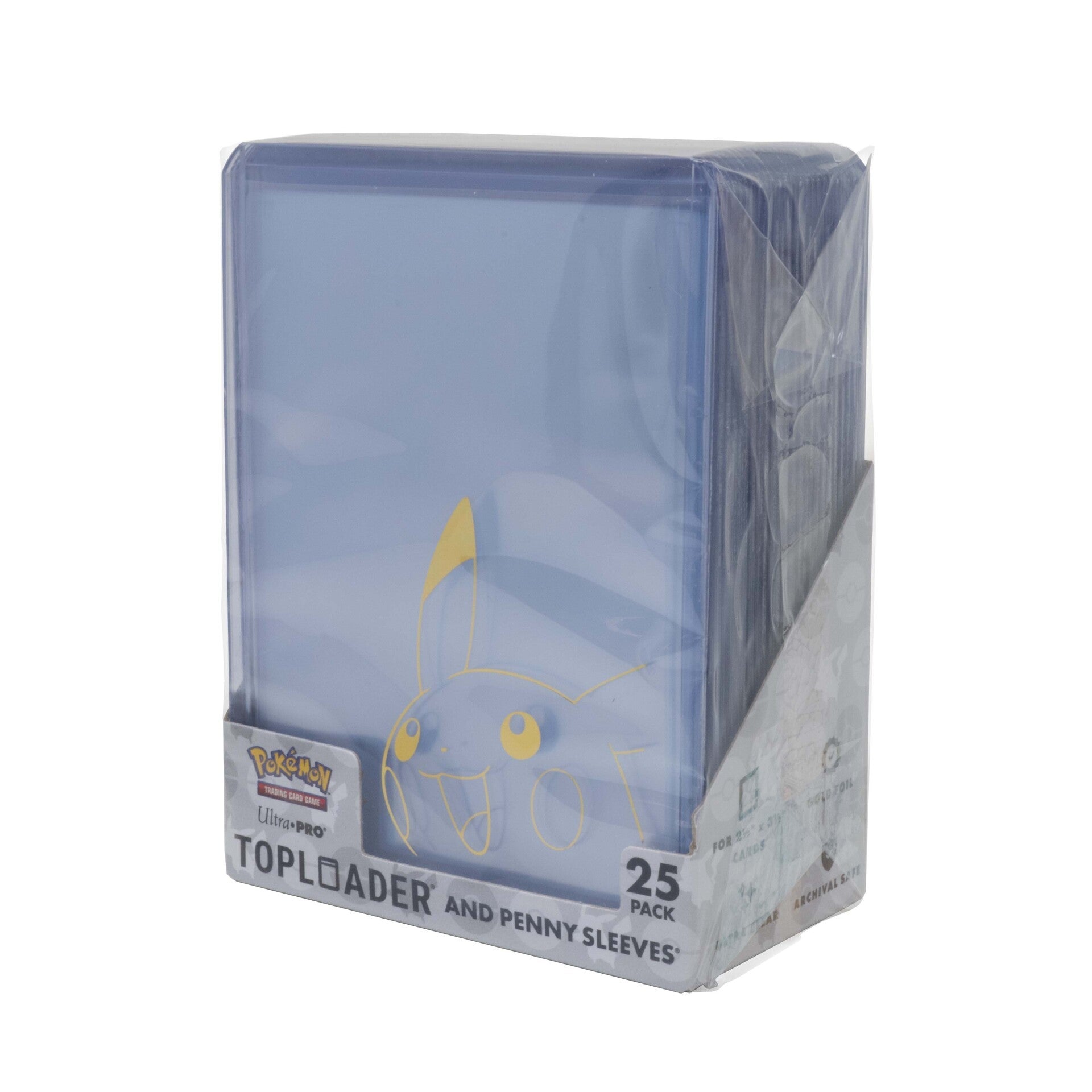 Ultra Pro Pokemon Pikachu Gold Toploader + Penny Sleeves Combo 25ct — angled product shot